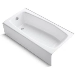Kohler Villager Collection 60" Three Wall Alcove Cast Iron Three Wall Alcove Soaking Bath Tub with Left Hand Drain