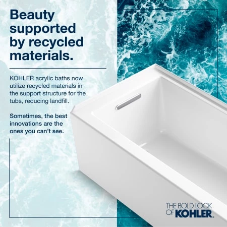 Kohler Underscore Collection 72" Drop In Acrylic Bath Tub With Molded Lumbar Support and Center Drain - Image 3