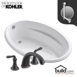 Kohler ProFlex Collection 60" Drop In Soaking Bath Tub Bundle with Reversible Drain, Includes Matching Finish Faucet and Drain Assembly