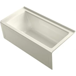 Kohler Archer 60" Three Wall Alcove Acrylic Air Tub with Right Drain, Overflow, and Integral Apron - Comfort Depth Design and Bask Heated Surface Technology