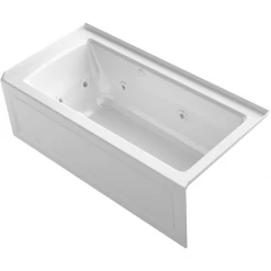 Kohler Archer 60" Three Wall Alcove Acrylic Air/Whirlpool Tub with Right Drain, Overflow, and Integral Apron - Comfort Depth Design