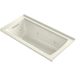 Kohler Archer 60" Three Wall Alcove Acrylic Air/Whirlpool Tub with Left Drain and Overflow - Comfort Depth Design