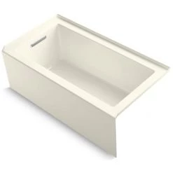 Kohler Underscore 60" Acrylic Soaking Bathtub for Three Wall Alcove Installation with Left Drain, Integral Apron, Flange and Overflow