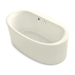 Kohler Sunstruck 60" Free Standing Soaking Tub with Center Drain, Bask Heated Surface and Straight Shroud