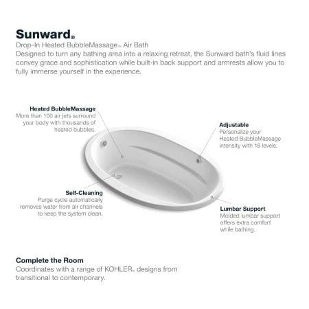 Kohler Sunward 66" Drop In Acrylic Air Tub with Reversible Drain and Overflow - Image 4