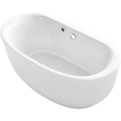 Kohler Sunstruck 65-1/2" Free Standing Soaking Bathtub with Center Drain, Fluted Shroud, and Bask Heated Surface