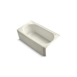 Kohler Memoirs Collection 66" Three Wall Alcove BubbleMassage Bath Tub with Right Hand Drain and Biscuit Airjet Color Finish
