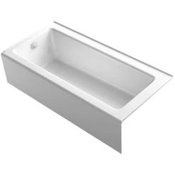 Kohler Bellwether Bath Tub 66" L x 32" W Cast Iron Soaking for Three Wall Alcove Installations with Integral Apron and Left Drain