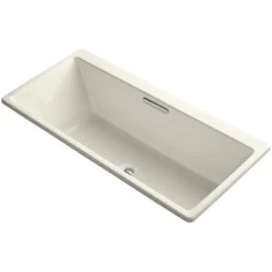 Kohler Reve Collection 66" Drop In Cast Iron Soaking Bath Tub with Center Drain