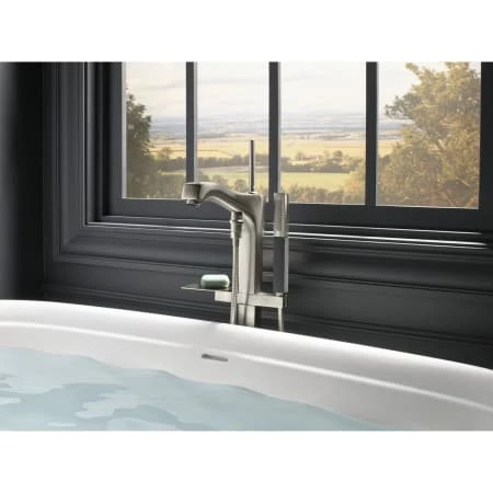 Kohler Memoirs 66" Freestanding Soaking Bathtub with Margaux Floor Mount Tub Filler and Center Drain - Image 2