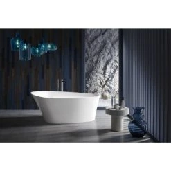Kohler Veil 66" Freestanding Soaking Bathtub with Composed Floor Mount Tub Filler and Center Drain